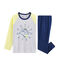 Rippstrick-Pyjama für kleine Jungen blau MEDIEVAL/weiss MULTICO