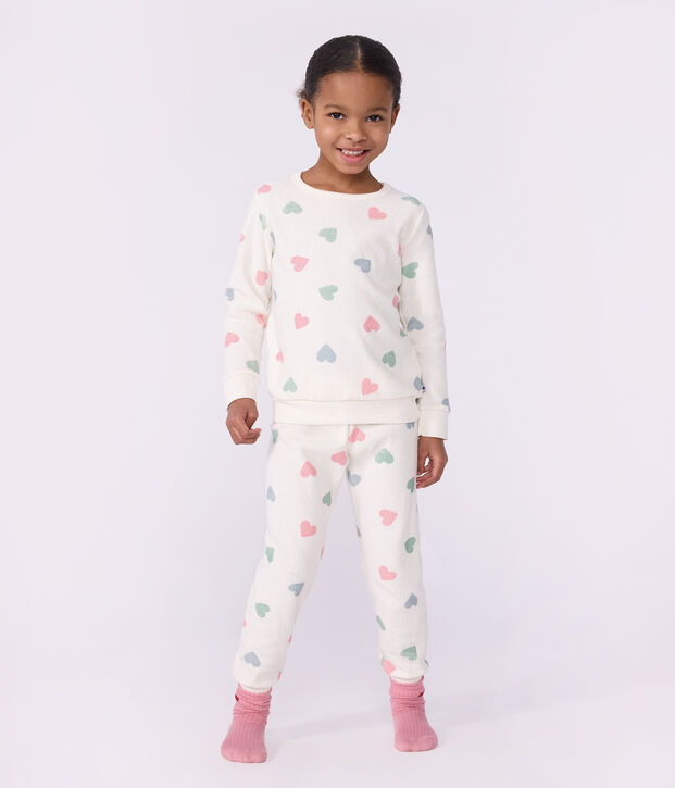 Kinder-Pyjama aus Baumwoll-Frottee mit Herzmotiv naturfarben/vielfarbig