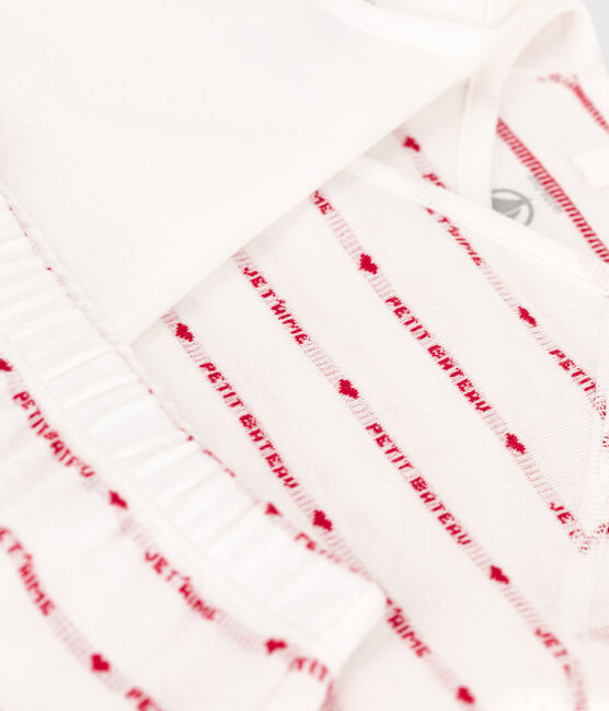 Dreiteiliges Baby-Set aus Bio-Baumwoll-Jacquard weiss MARSHMALLOW/rot TERKUIT