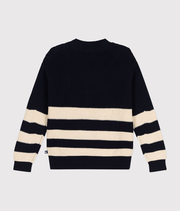 Damen-Pullover aus Baumwolle blau/naturfarben