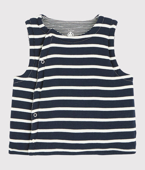 Ärmellose, wendbare Baby-Jacke aus wattiertem Rippstrick blau SMOKING/weiss MARSHMALLOW
