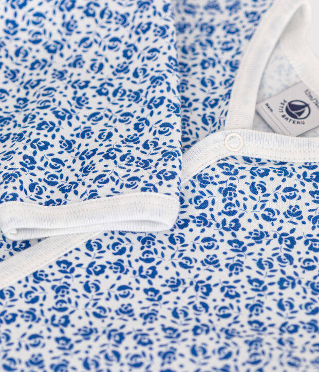 Gebl&uuml;mter Baby-Strampler aus Baumwolle blau/blau