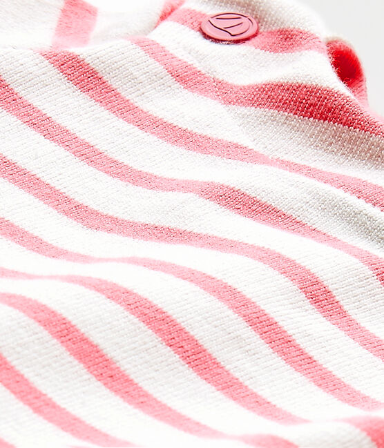 Gestreiftes Baby-Mädchen-Kleid weiss MARSHMALLOW/rosa PETAL