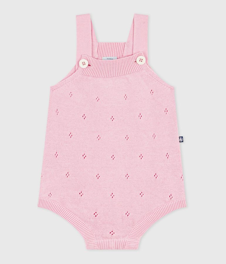 Baby-Kurzoverall aus Baumwollstrick mit Lochstickerei rosa