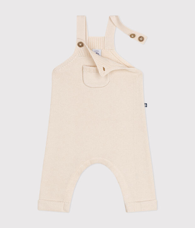 Baby-Latzhose aus Woll- und Baumwollstrick naturfarben