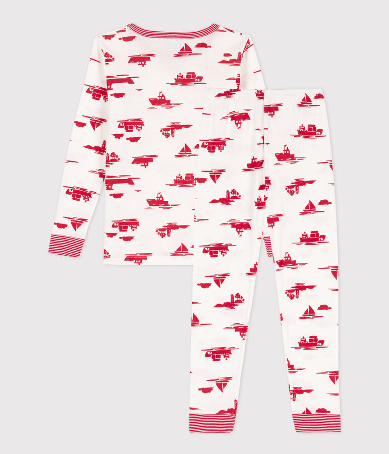 Kinderpyjama aus Baumwolle in eng geschnittener Passform weiss MARSHMALLOW/rot PEPS