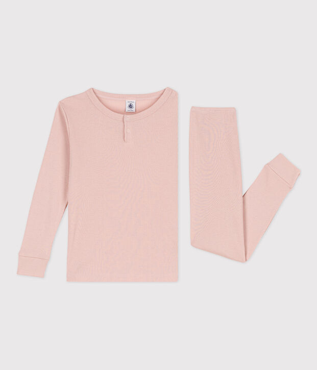 Einfarbiger Pyjama aus Baumwolle und Lyocell f&uuml;r kleine M&auml;dchen und Jungen rosa