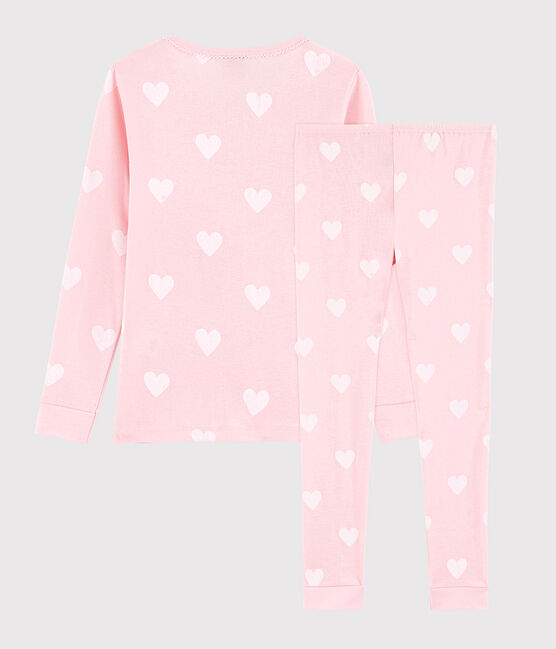 Snugfit-Kinderpyjama aus Bio-Baumwolle mit rosafarbenem Herzmotiv für Mädchen rosa MINOIS/weiss MARSHMALLOW