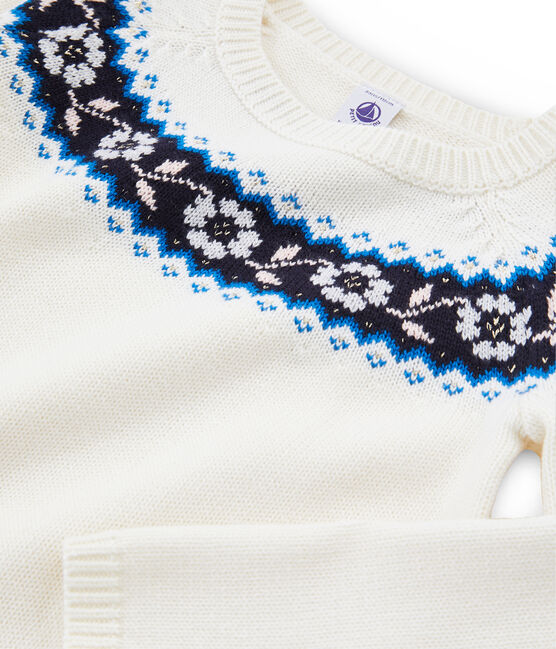 Kinder-Pullover Mädchen weiss MARSHMALLOW/weiss MULTICO