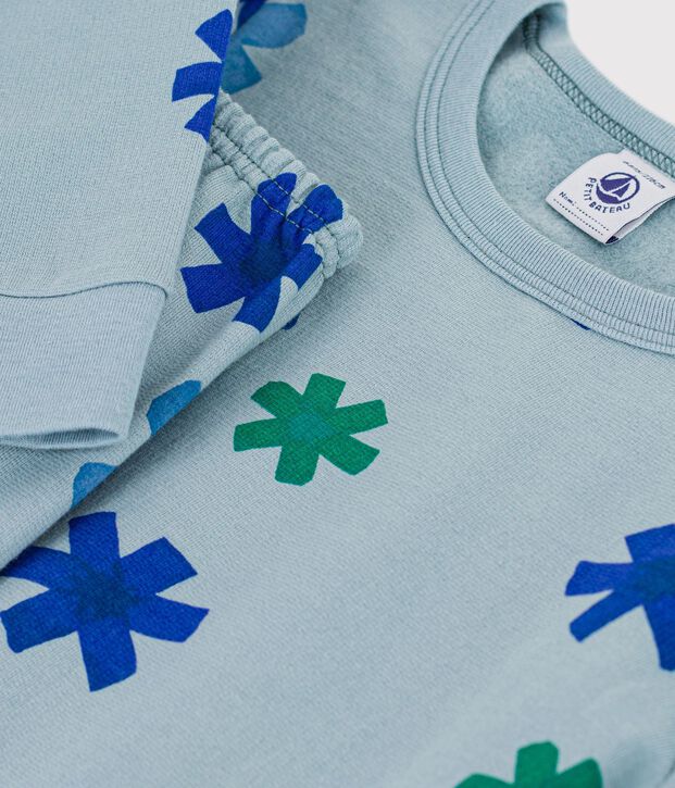Kinder-Pyjama aus Molton mit Schneeflocken grau/vielfarbig