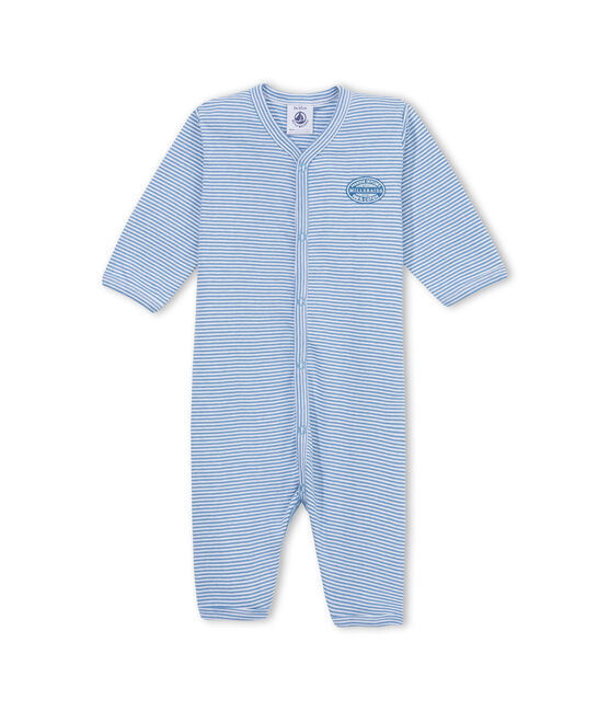 Geringelter Baby-Jungen-Strampler ohne Fuß blau ALASKA/weiss ECUME