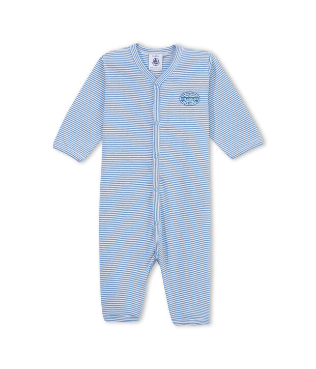 Geringelter Baby-Jungen-Strampler ohne Fu&szlig; blau/weiss