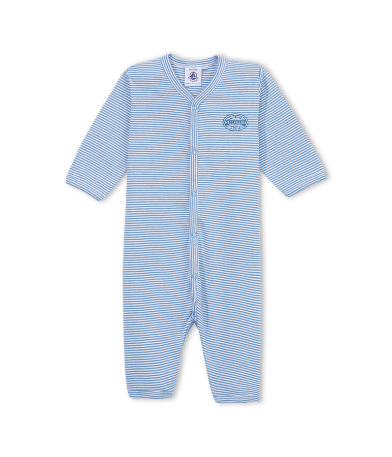 Geringelter Baby-Jungen-Strampler ohne Fu&szlig; blau/weiss