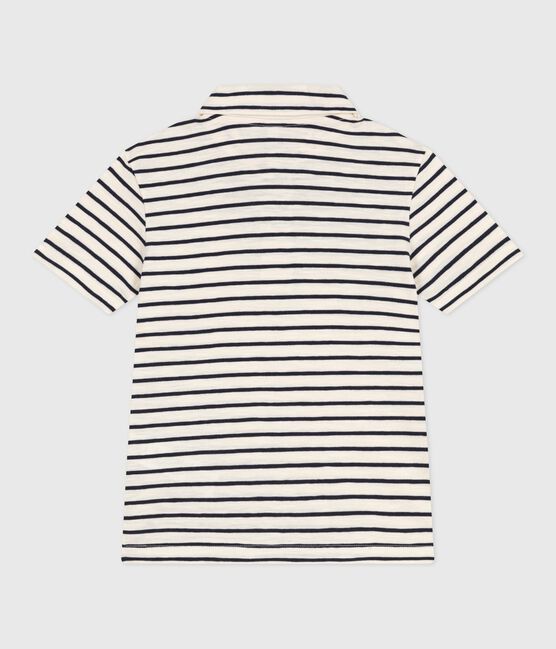 Kurzärmeliges Kinder-Poloshirt aus Baumwolle mit Streifen weiss AVALANCHE/blau SMOKING
