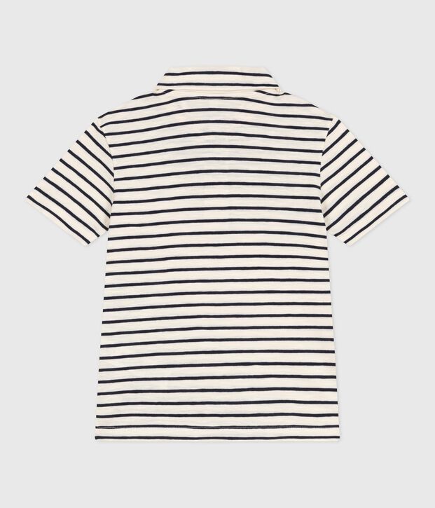 Kurz&auml;rmeliges Kinder-Poloshirt aus Baumwolle mit Streifen naturfarben/blau