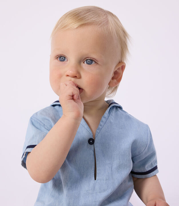 2-teiliges Baby-Set aus Chambray, T-Shirt mit Matrosenkragen blau