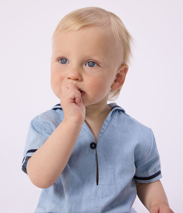 2-teiliges Baby-Set aus Chambray, T-Shirt mit Matrosenkragen blau
