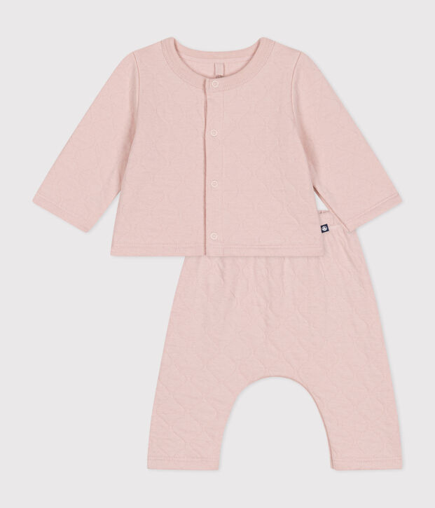 2-teiliges Baby-Set aus gestepptem Doppeljersey rosa