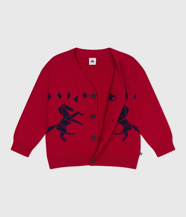 Kinder-Cardigan aus Wolle und Baumwolle mit Muster rot/blau