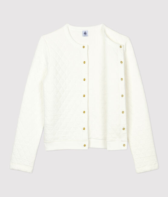 Damen-Cardigan aus gestepptem Doppeljersey weiss MARSHMALLOW