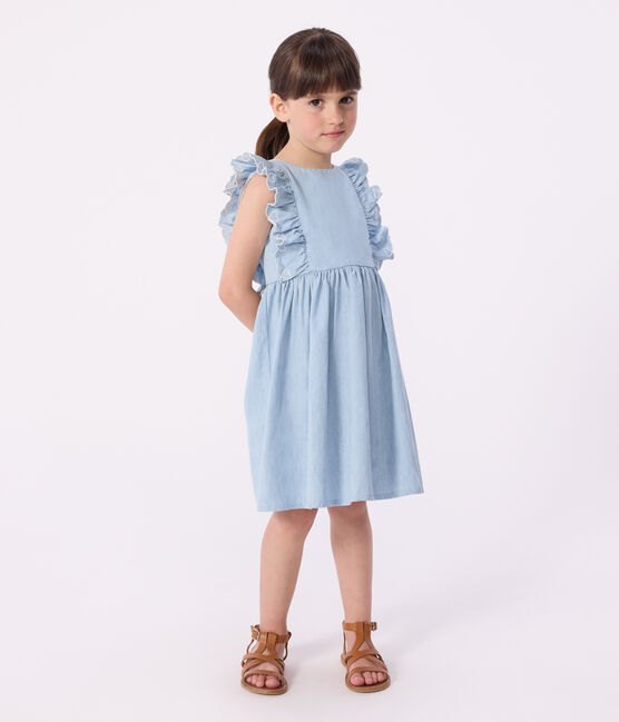 Ärmelloses Kinder-Kleid aus Baumwolle blau BLEU CLAIR
