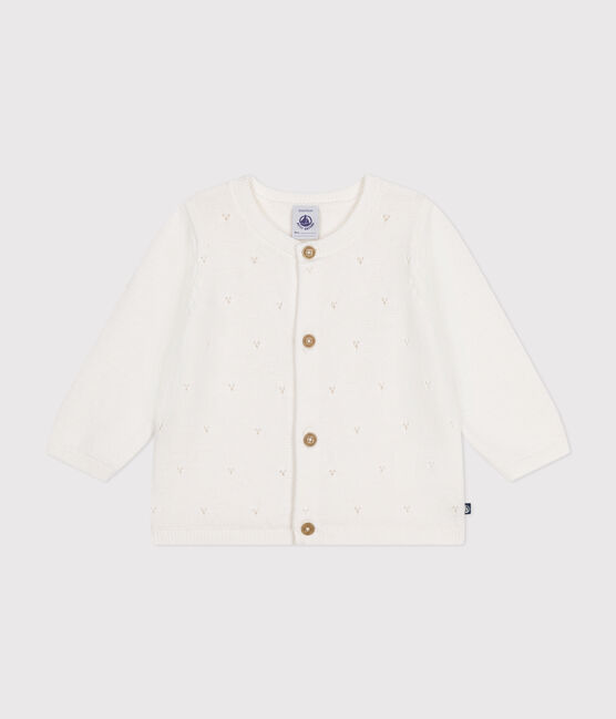 Baby-Cardigan aus Baumwollstrick in Ajour-Optik weiss MARSHMALLOW