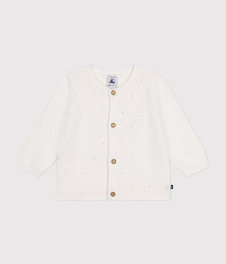 Baby-Cardigan aus Baumwollstrick in Ajour-Optik weiss MARSHMALLOW