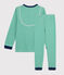 Kinderpyjama aus Rippstrick mit grünen Ringelstreifen für Jungen grün PRADO/weiss MARSHMALLOW