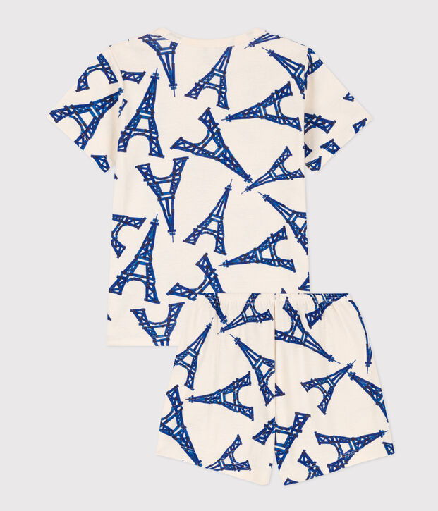 Kinder-Kurzpyjama Paris aus Baumwolle naturfarben/vielfarbig
