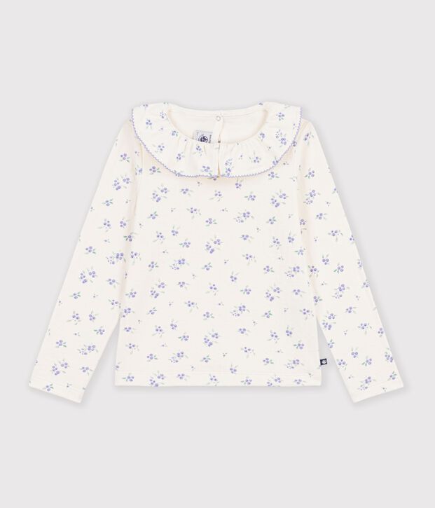 Lang&auml;rmeliges Kinder-T-Shirt aus Baumwolle mit Kragen und Blumenmuster naturfarben/vielfarbig