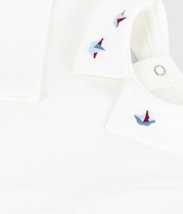 Baby-Body mit besticktem Kragen aus einfarbiger Baumwolle weiss