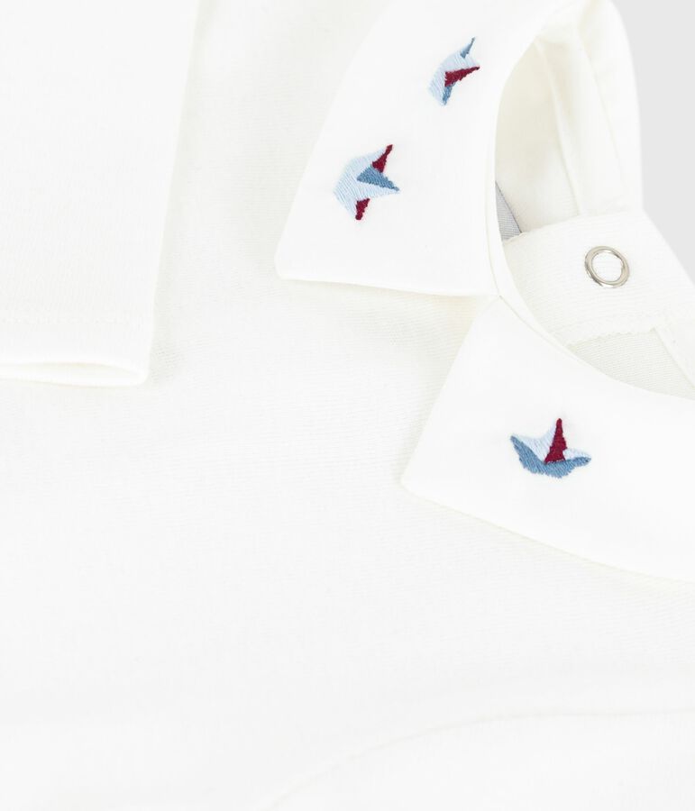 Baby-Body mit besticktem Kragen aus einfarbiger Baumwolle weiss