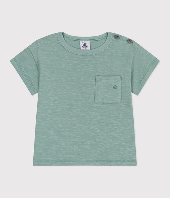 Kurzärmeliges Baby-T-Shirt aus einfarbiger Baumwolle grün PAUL