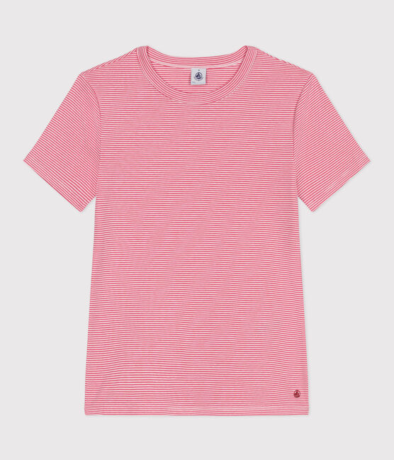 Damen-T-Shirt L'Iconique aus Baumwolle mit Streifen rosa PEONIA/ MARSHMALLOW
