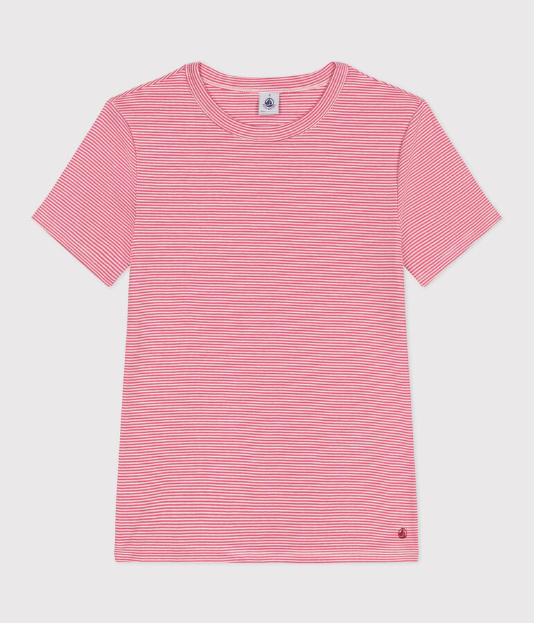Damen-T-Shirt L'Iconique aus Baumwolle mit Streifen rosa/weiss