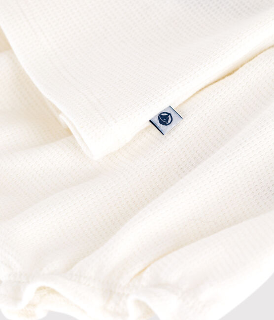 Kurzärmeliges weißes Baby-Kleid mit Wabenmuster und Bloomer weiss MARSHMALLOW