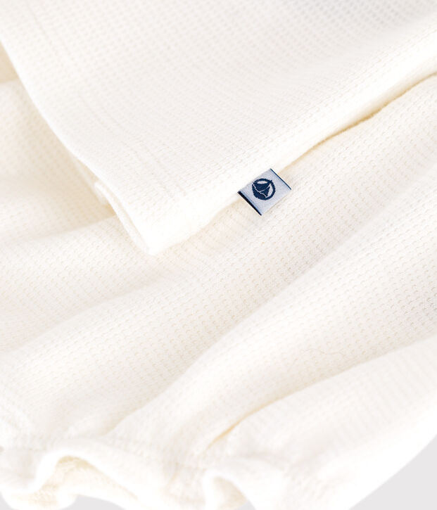 Kurz&auml;rmeliges wei&szlig;es Baby-Kleid mit Wabenmuster und Bloomer weiss