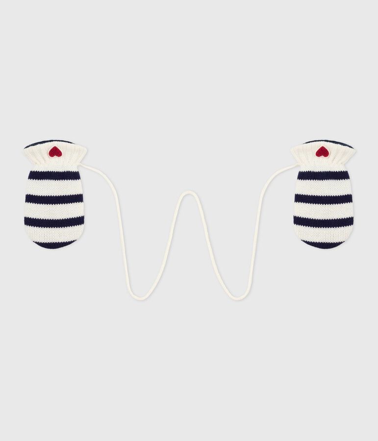 Baby-F&auml;ustlinge aus Strick mit Streifen und Fleece-Futter blau/blau