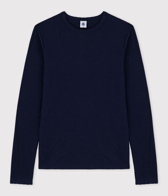 Klassisches Damen-T-Shirt mit Mäusezähnchen-Details blau SMOKING
