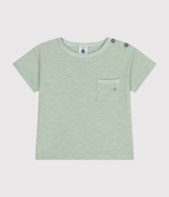 Kurzärmeliges Baby-T-Shirt aus geflammtem Jersey grün HERBIER