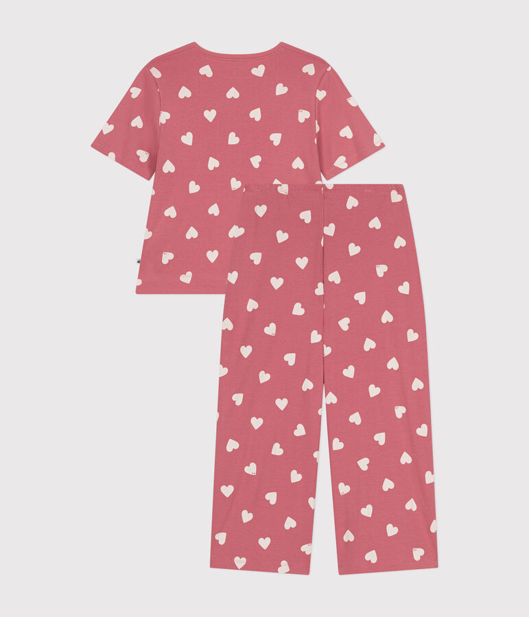 Damen-Pyjama aus Baumwolle mit Herzmotiv rosa/weiss