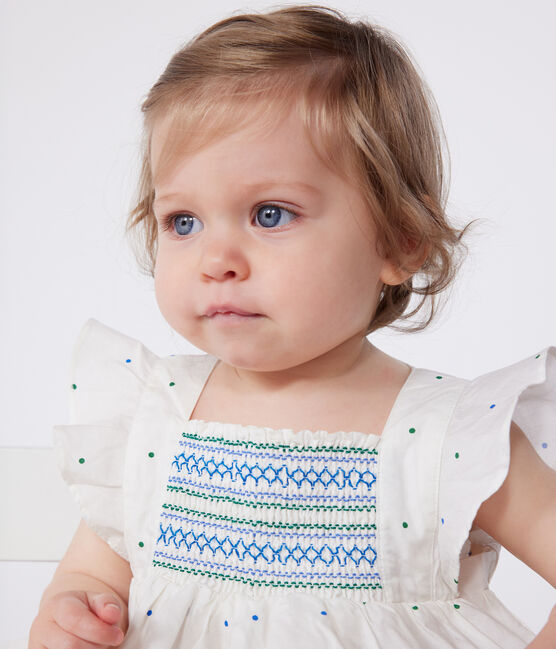 Baby-Kleid und Bloomer aus Baumwolle mit Pünktchen-Muster weiss MARSHMALLOW/weiss MULTICO