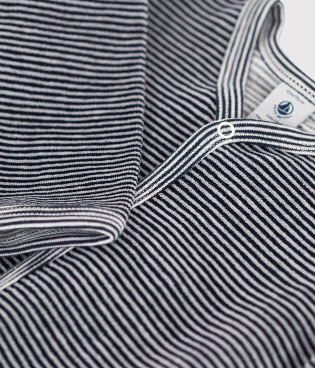 Baby-Strampler aus Nicki mit Ringelstreifen blau/weiss