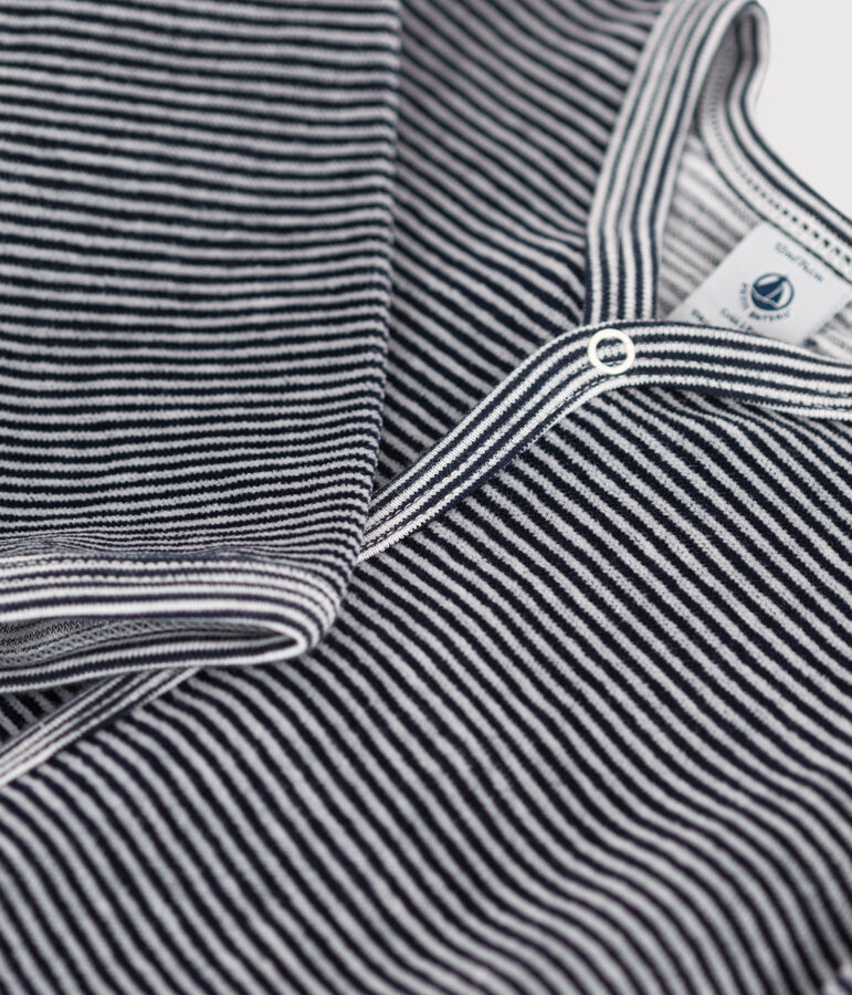 Baby-Strampler aus Nicki mit Ringelstreifen blau/weiss