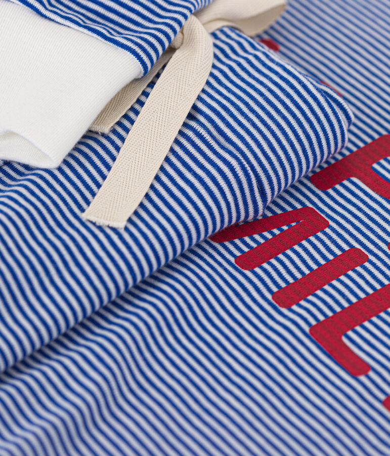 Damen-Pyjama aus gestreifter Baumwolle blau/weiss