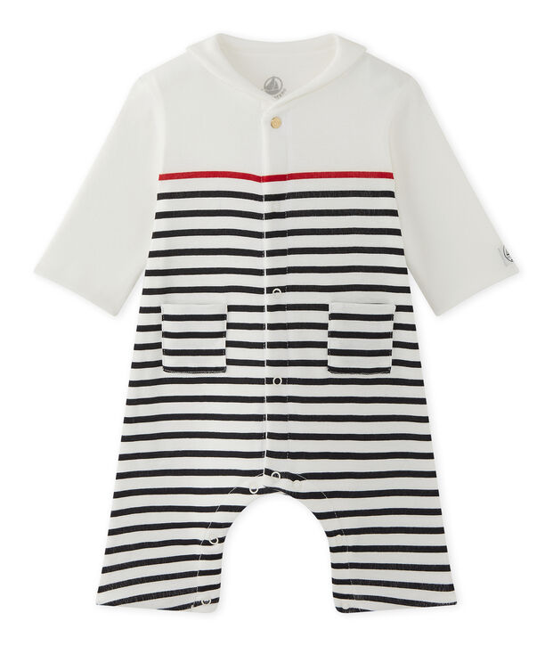 Gestreifter Baby-Jungen-Overall mit Matrosenkragen weiss/blau/rot