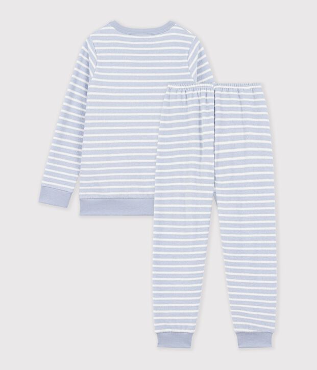 Kinder-Pyjama aus Baumwoll-Frottee mit Streifen blau/naturfarben
