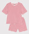 Damen-Kurzpyjama aus Baumwolle mit Streifen rot MARSHMALLOW/ SPI