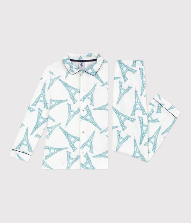 Kinder-Pyjama mit Knopfverschluss aus gemusterter Baumwolle weiss/vielfarbig