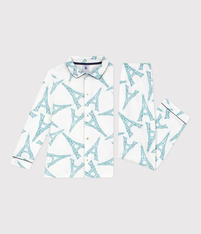 Kinder-Pyjama mit Knopfverschluss aus gemusterter Baumwolle weiss/vielfarbig